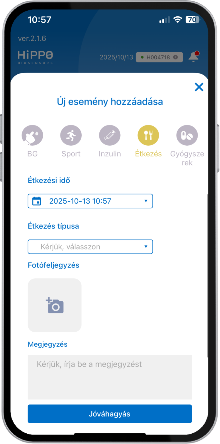 Étkezés esemény hozzáadása