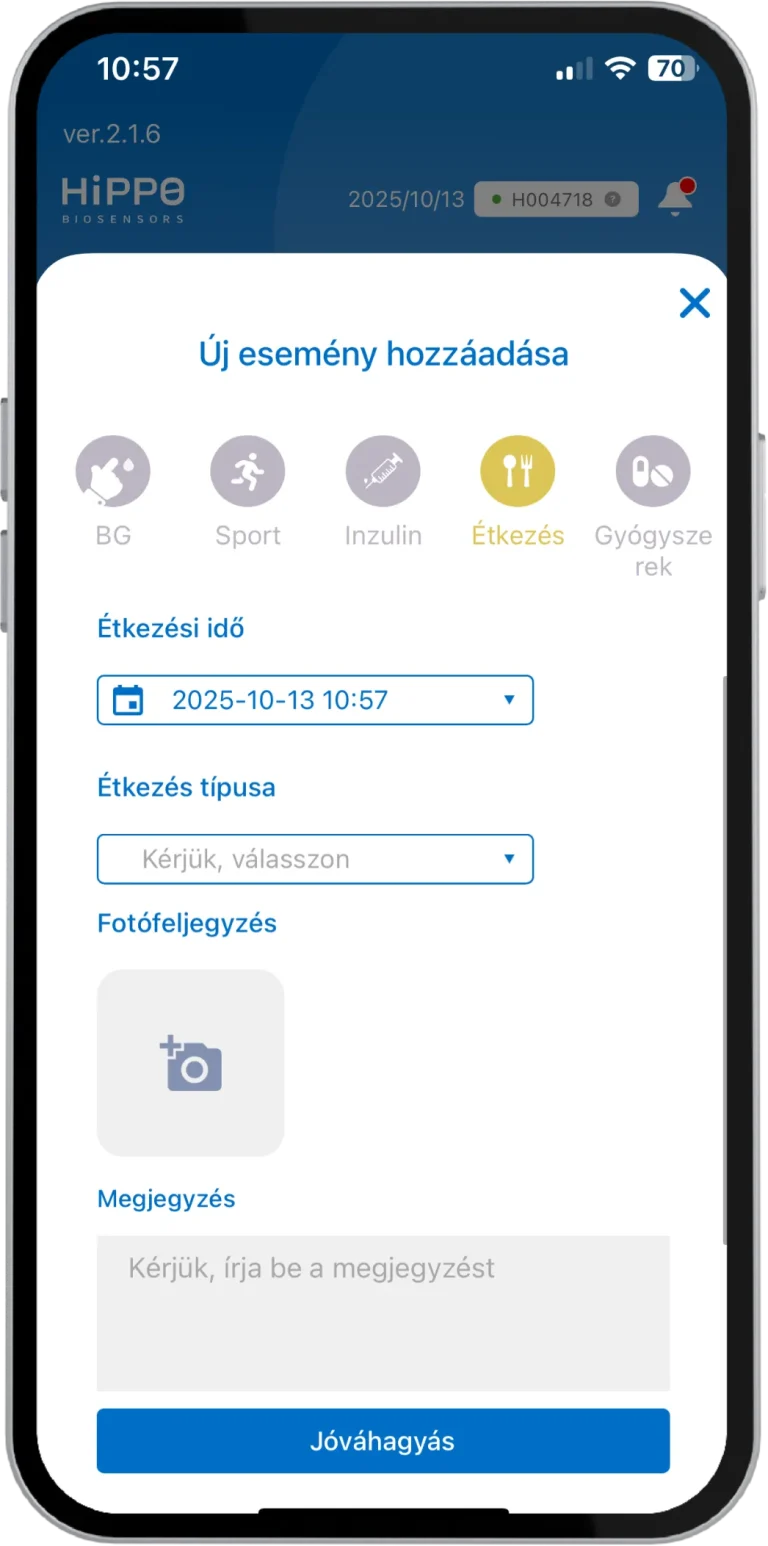 Étkezés esemény hozzáadása