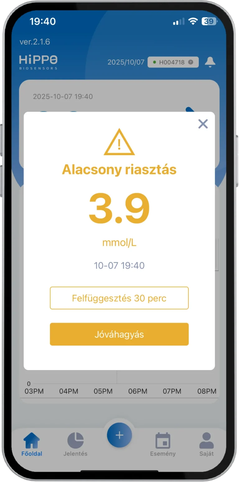 Riasztás alacsony cukorérték esetén